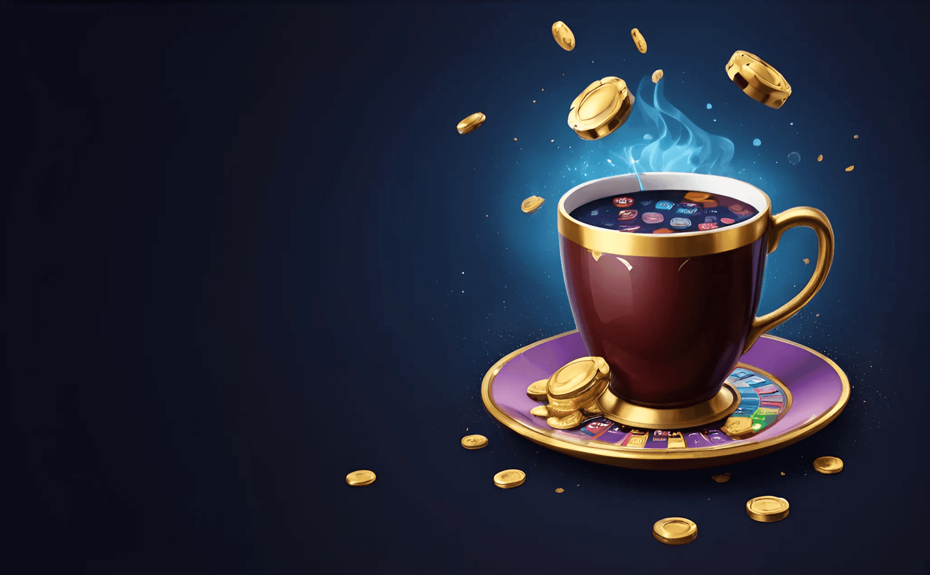 Gaming coffee cup with floating coins